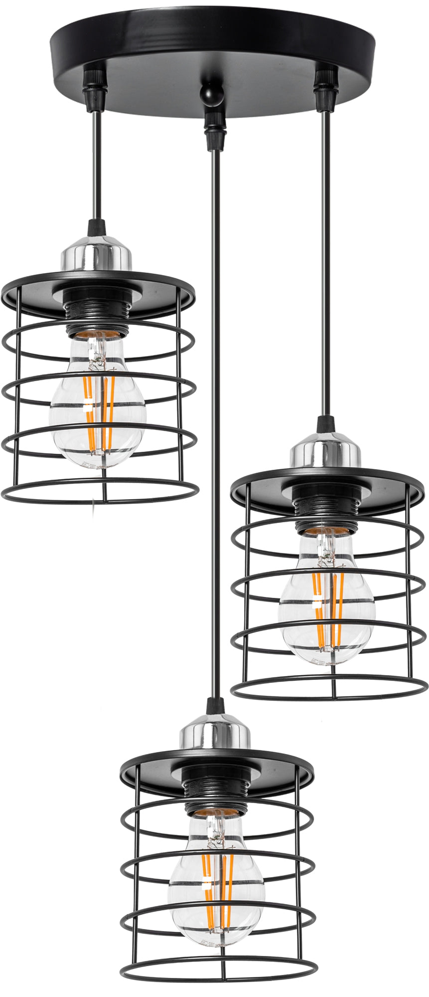 Lampa Sufitowa Wisząca Potrójna Metalowa Loft 392204 Czarna  1