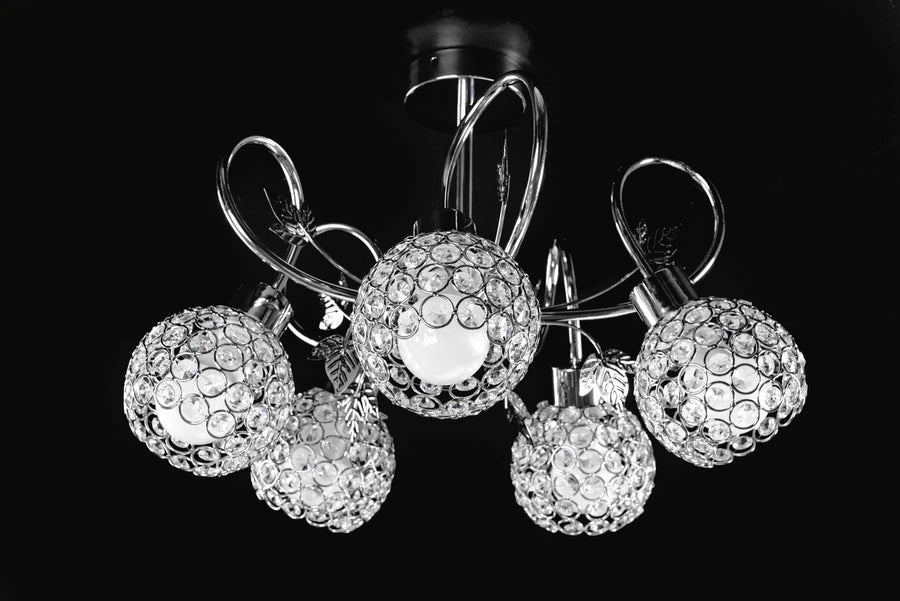 Lampa Kryształowa Żyrandol z Metalowymi Liśćmi APP636-5C