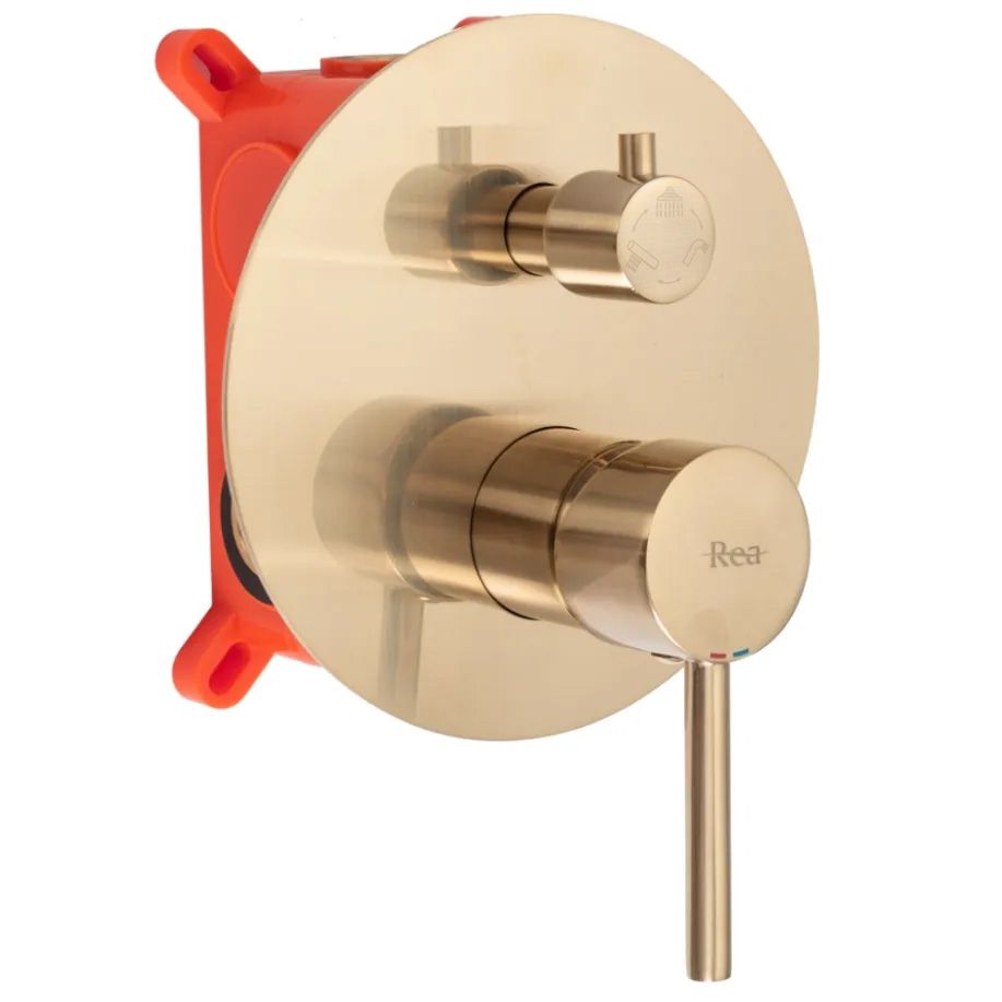 Zestaw wannowo-prysznicowy podtynkowy Rea Lungo złoty szczotkowany + BOX