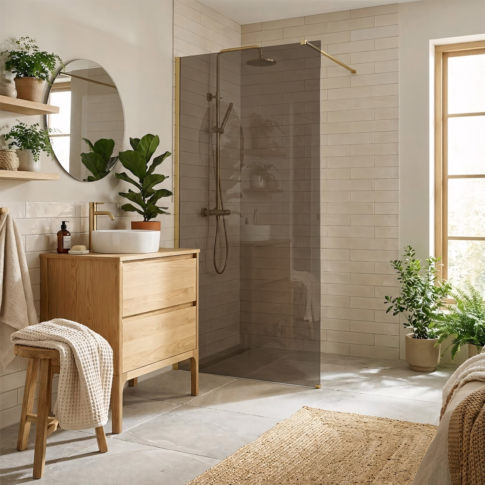Kabina prysznicowa Walk-In Rea Flexi Brown / Brush Gold 80  2