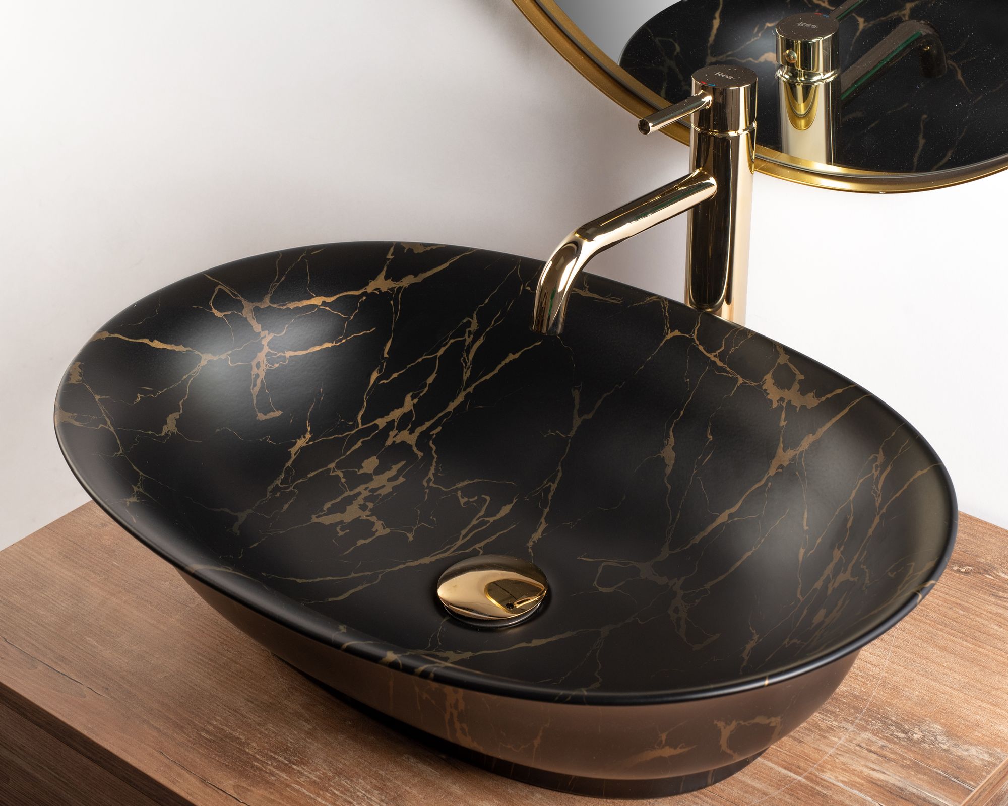 Umywalka nablatowa Rea Roma Black Marble Matt