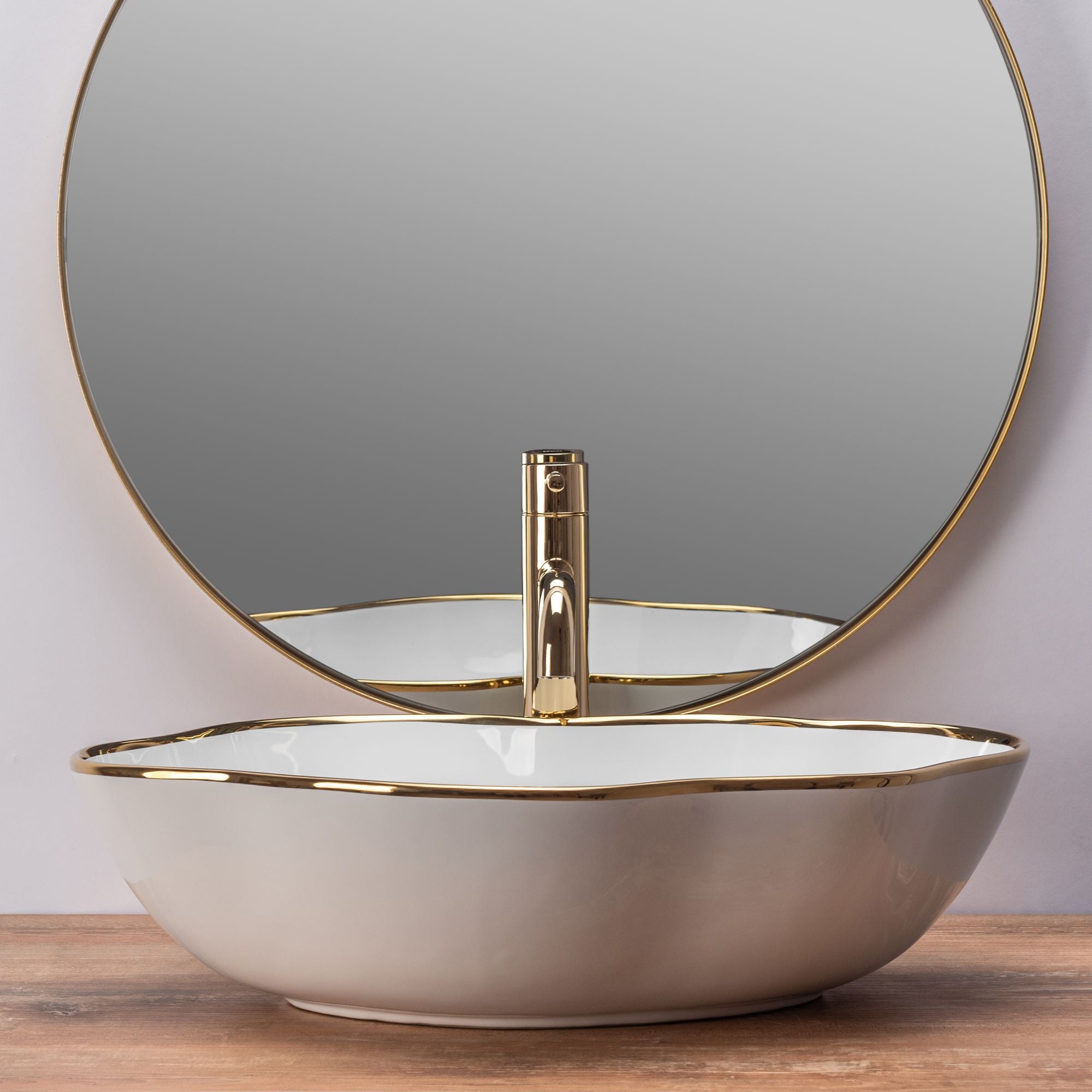 Umywalka nablatowa Rea Pearl Gold Edge