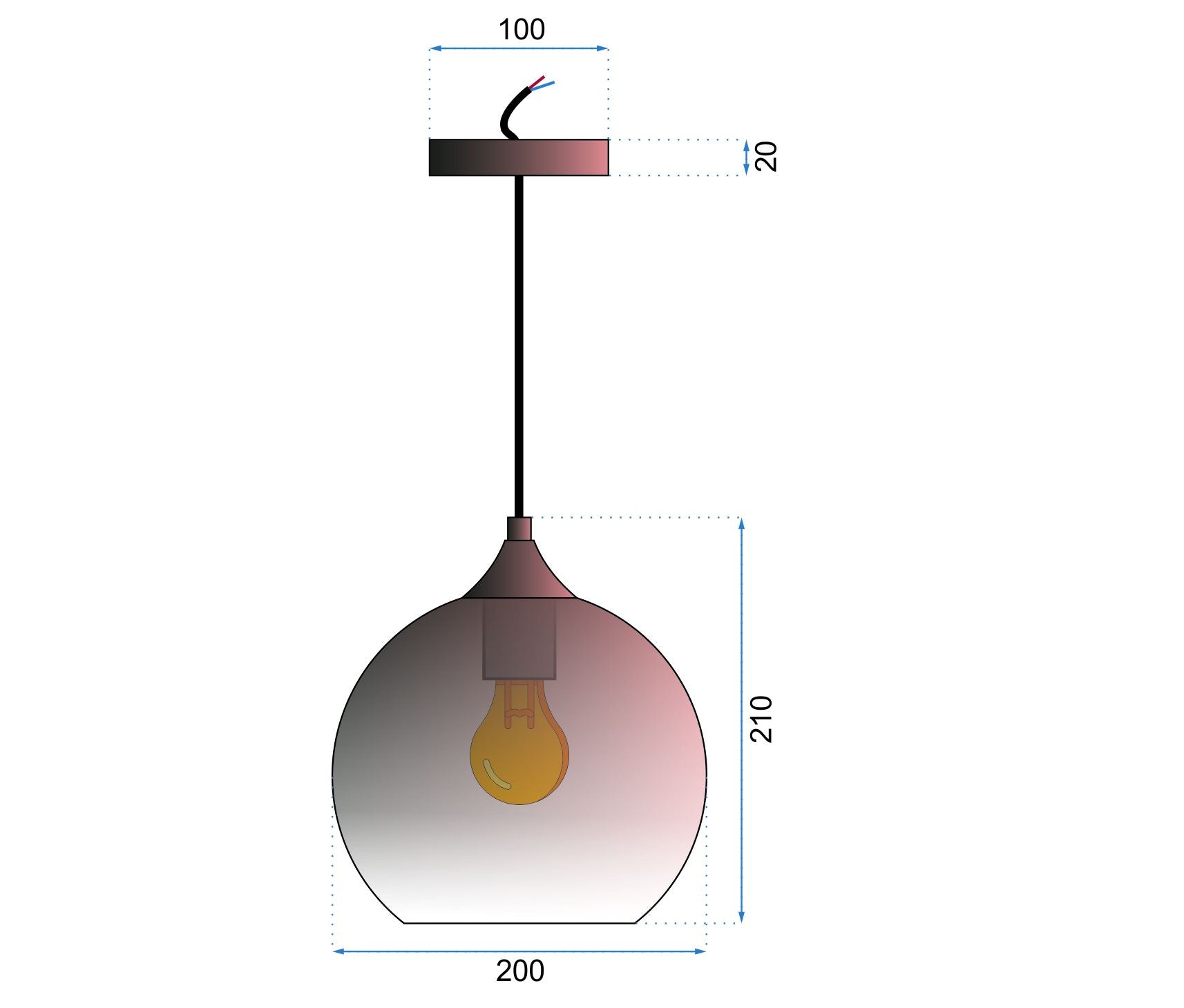 Lampa wisząca szklana APP313-1CP Różowe Złoto