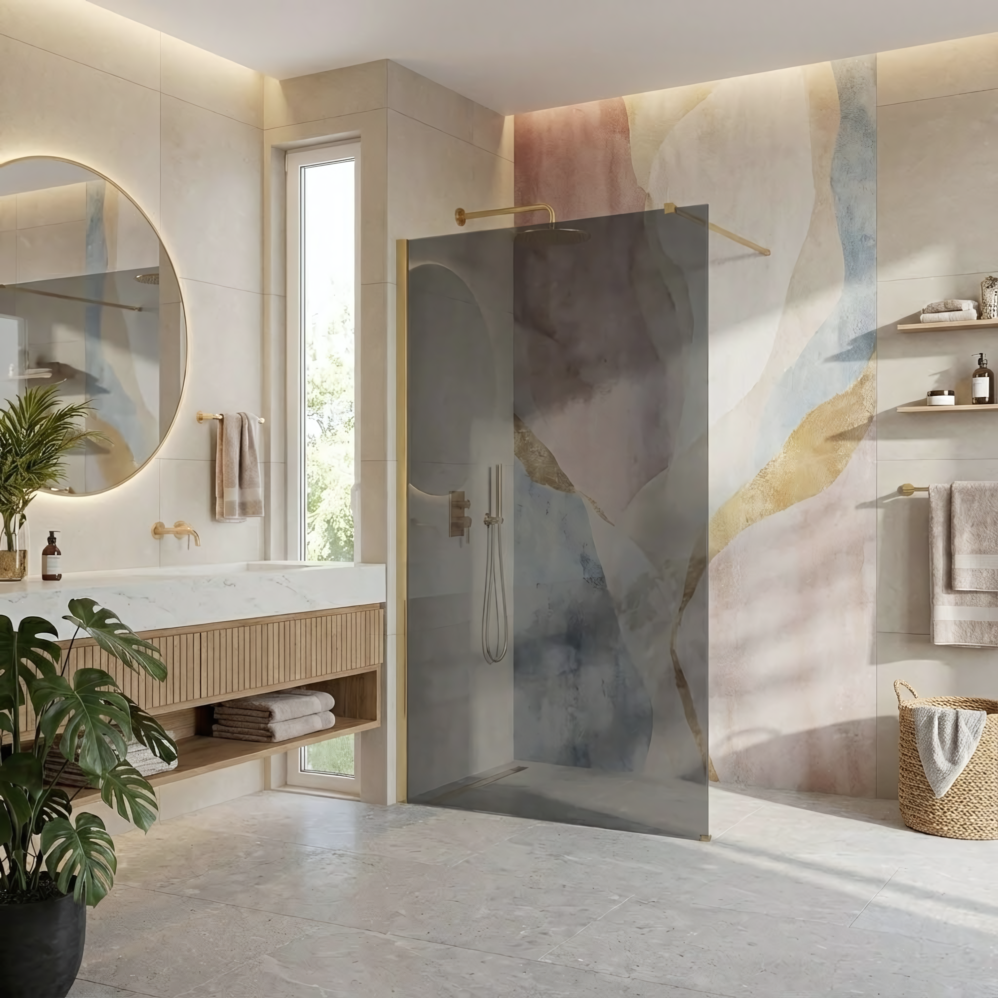 Kabina prysznicowa Walk-In Rea Flexi Grey / Brush Gold 130  2